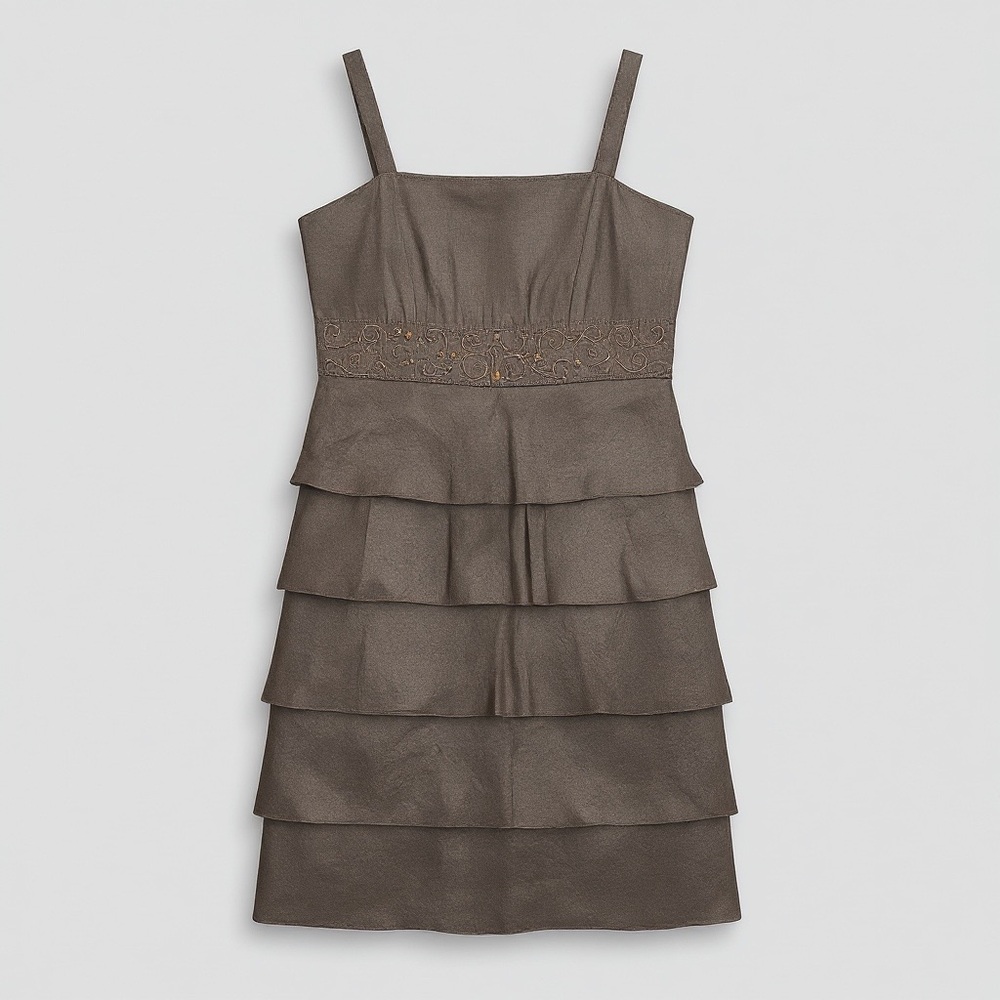 R & M Collection Tiered Rhinestone Waist Dress Size 8 Gold Cocktail Sleeveless - Picture 4 of 5